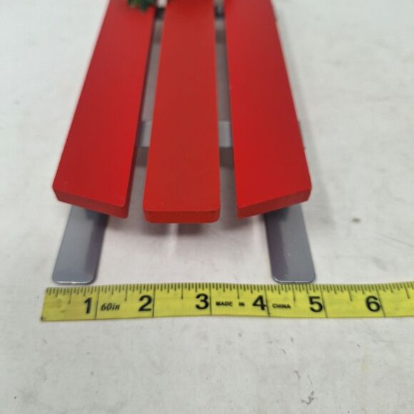 Christmas Sled Red Wood Holly Bell Wall Hanging Decoration Winter Holiday Decor - Picture 5 of 7